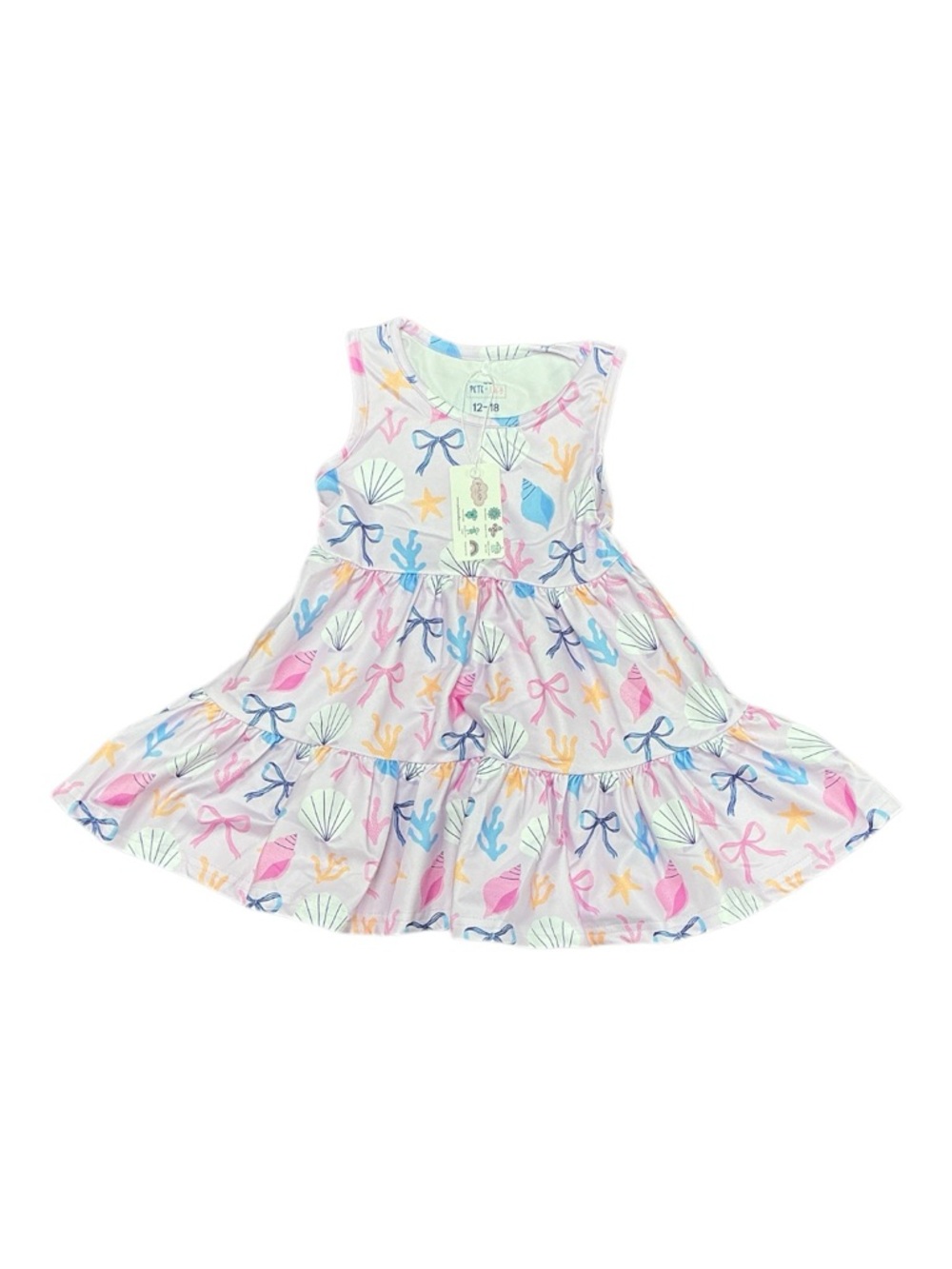 Pete + Lucy - NWT - Girls Sleeveless Tiered Sea Shell Print Dress - Multicolor